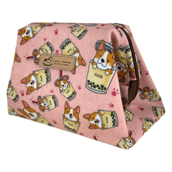 Uma Hana Handbags - Waterproof Boba Corgi Large Opening Makeup  Bag